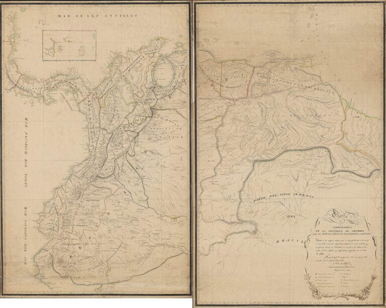 Mapa de la República de Colombia levantado en 1825, con la división en departamentos incluido el Distrito del Sur
