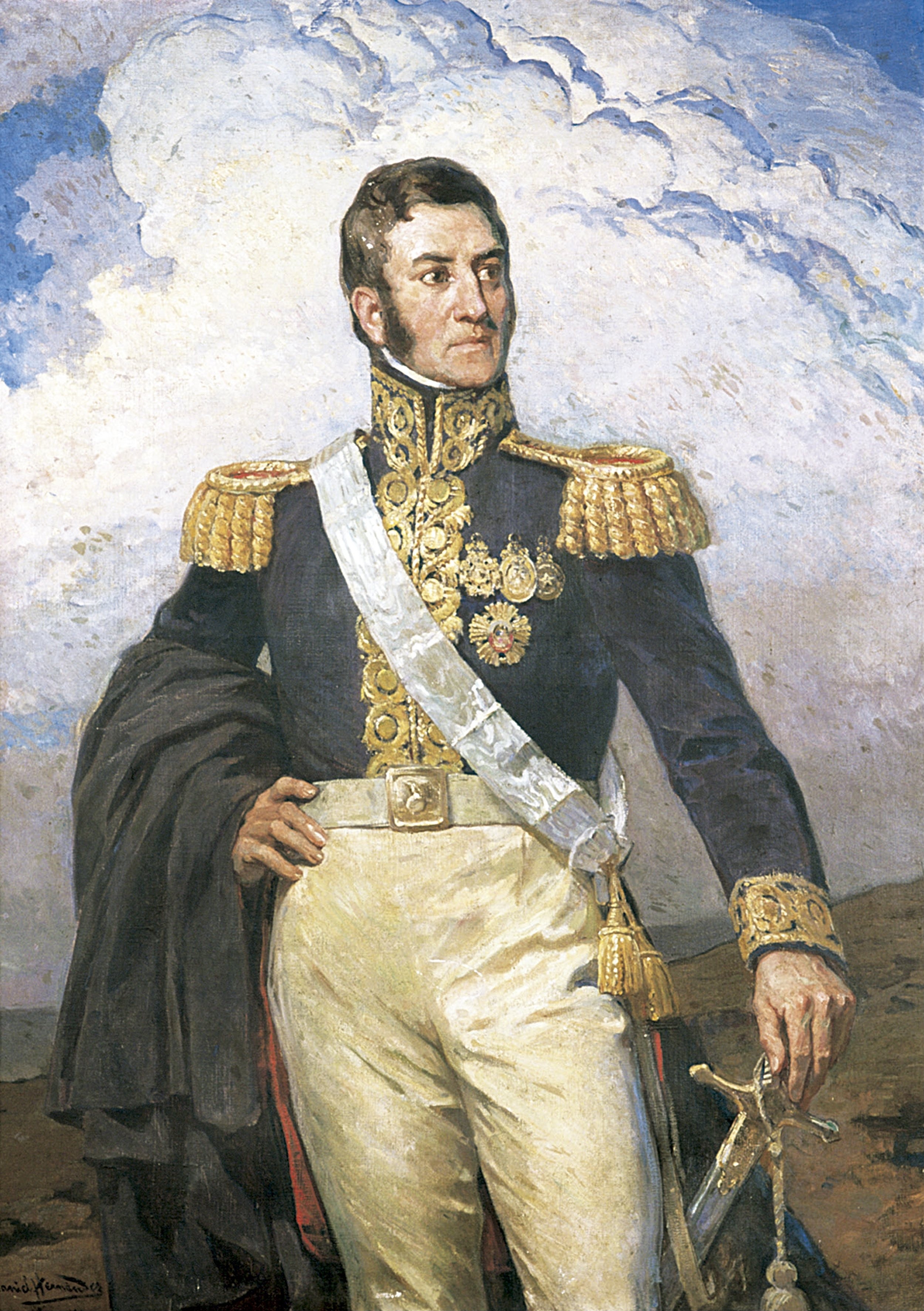 Retrato del general José de San Martín, protector del Perú, que se entrevistó con Bolívar en Guayaquil en 1822