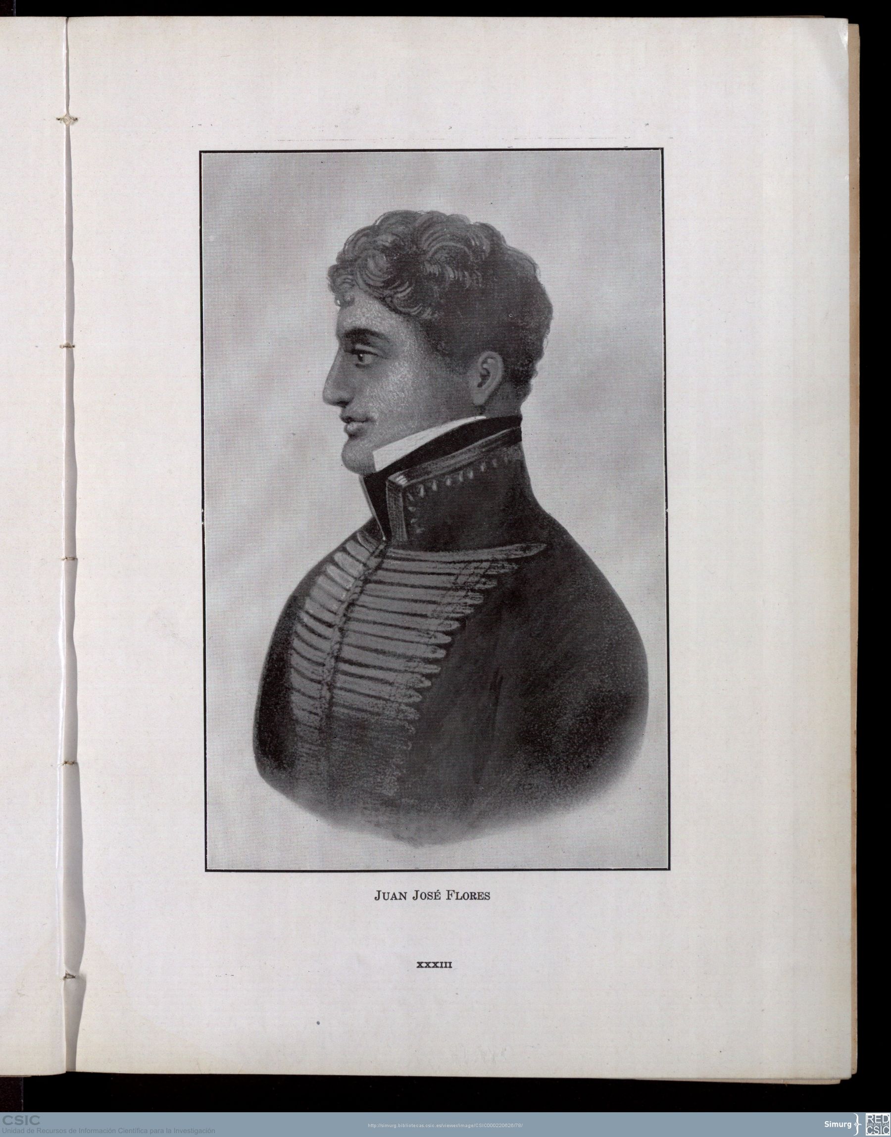 Retrato de Juan José Flores, general venezolano y primer presidente del Estado del Ecuador