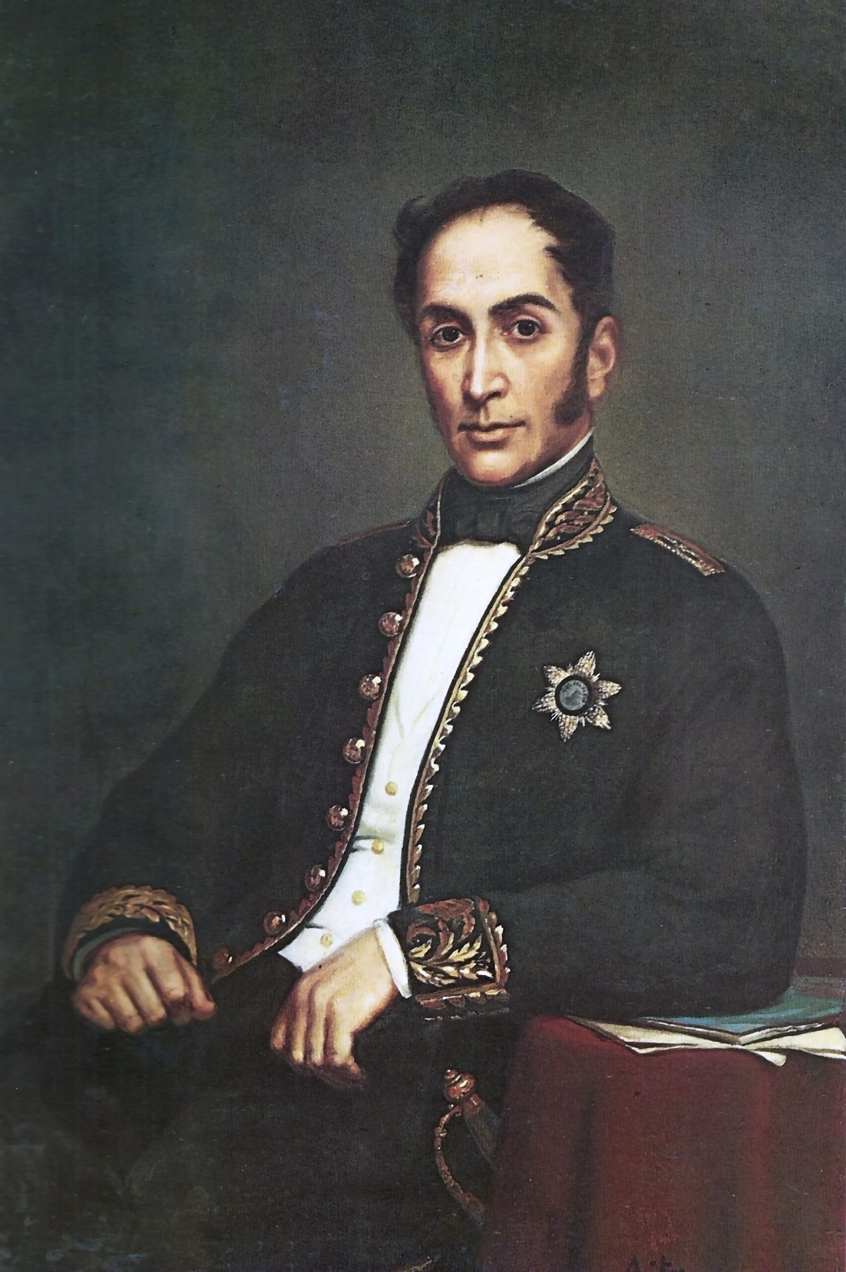 Retrato al óleo de Simón Bolívar, presidente de la República de Colombia