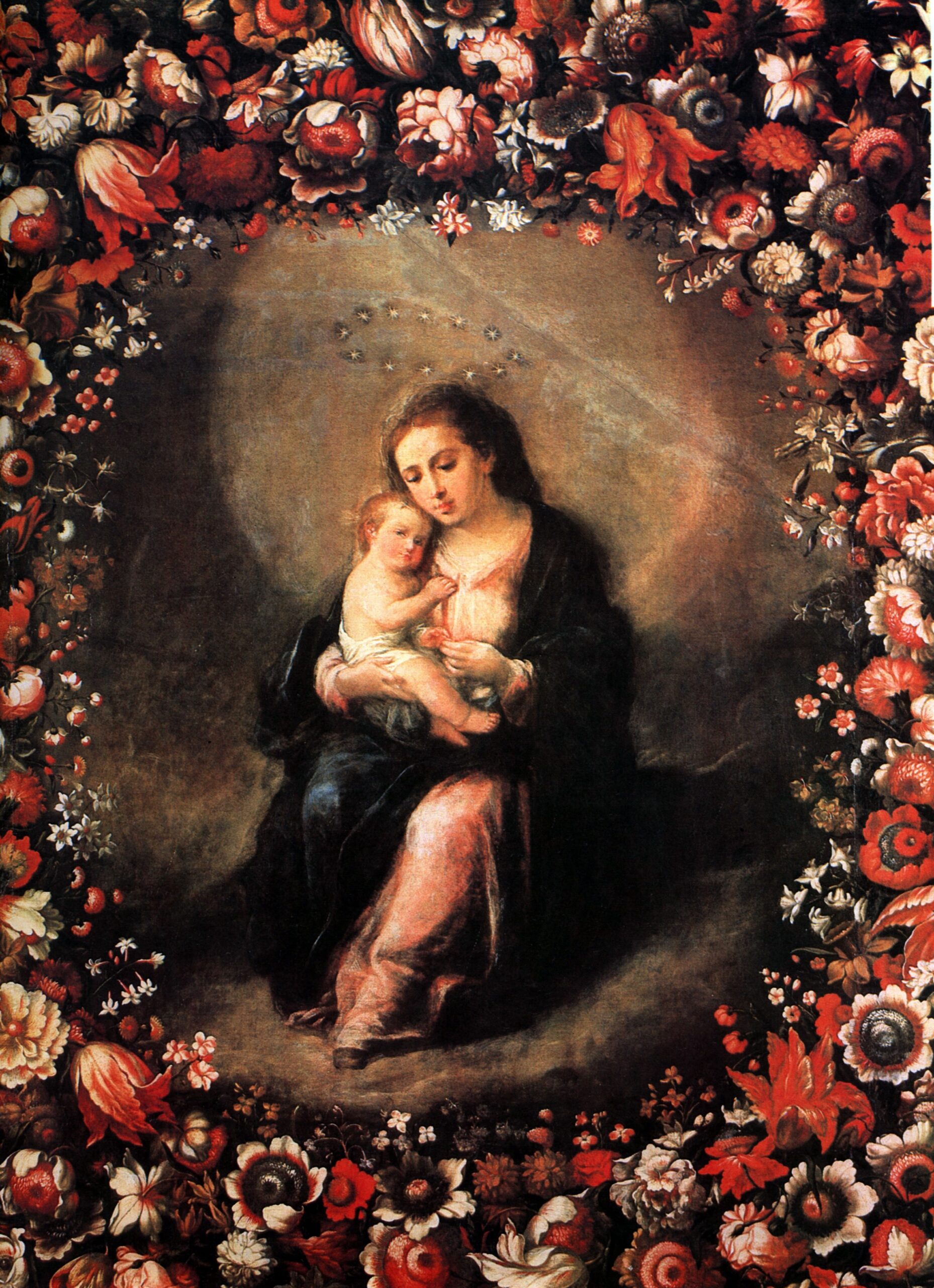 Óleo de Miguel de Santiago titulado Virgen de las Flores, conservado en el Museo de Arte Colonial de Quito