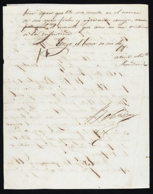 Carta manuscrita de Simon Bolivar, ejemplo de la correspondencia que goberno el sur desde la distancia