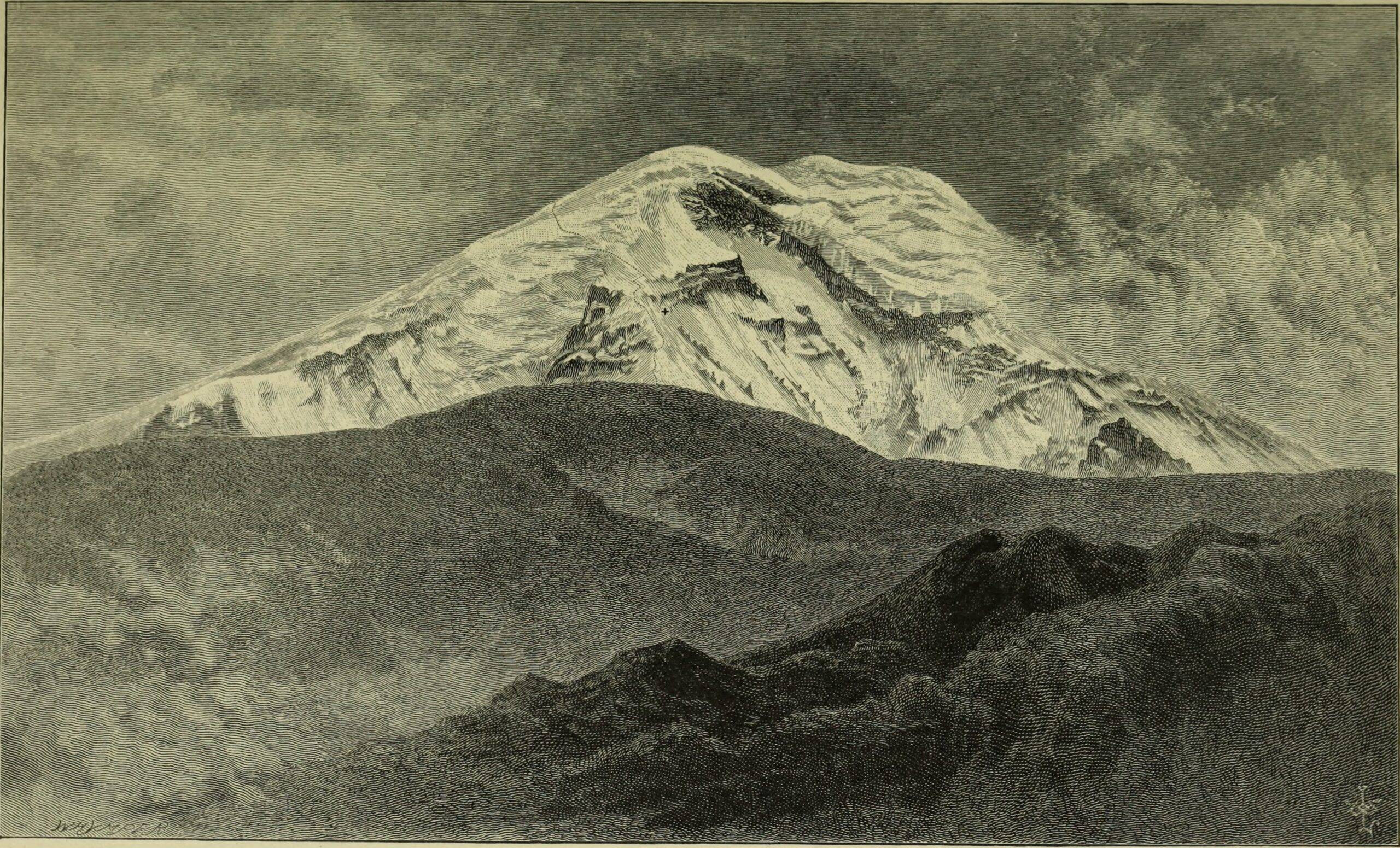 Vista del lado sur del volcán Chimborazo en 1894, la montaña sagrada del territorio puruhá