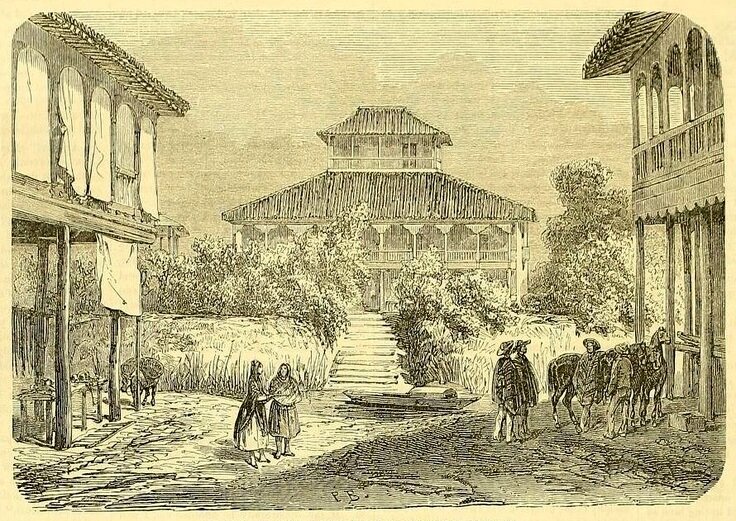 Grabado de la hacienda La Elvira, propiedad de Juan José Flores en la costa ecuatoriana
