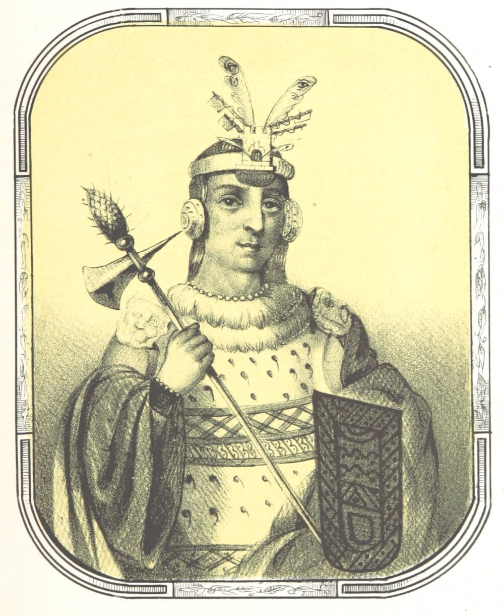 Grabado decimonónico de Huáscar Inca publicado en los Recuerdos de la Monarquía Peruana de Justo Sahuaraura (1850)