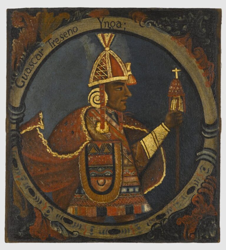 Retrato pictórico colonial de Huáscar, decimotercer Inca, de la serie Catorce Retratos de Reyes Incas